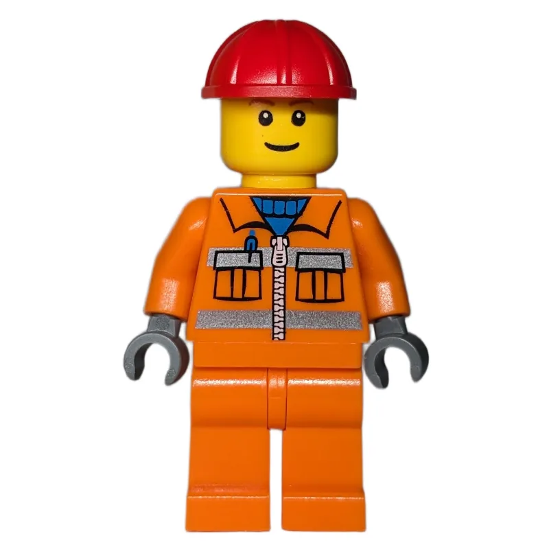 Construction Worker, Orange Jacket with Zippe… — minifigurine LEGO | Brick Broker