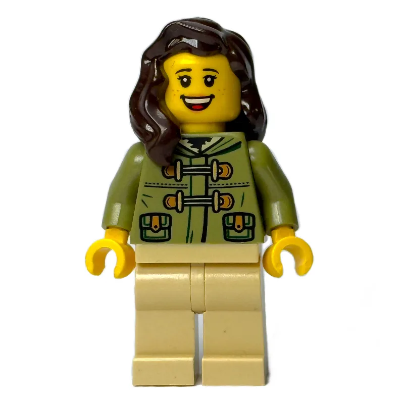 Olive Green Torso, Tan Leg, Dark Brown Hair — minifigurine LEGO | Brick Broker