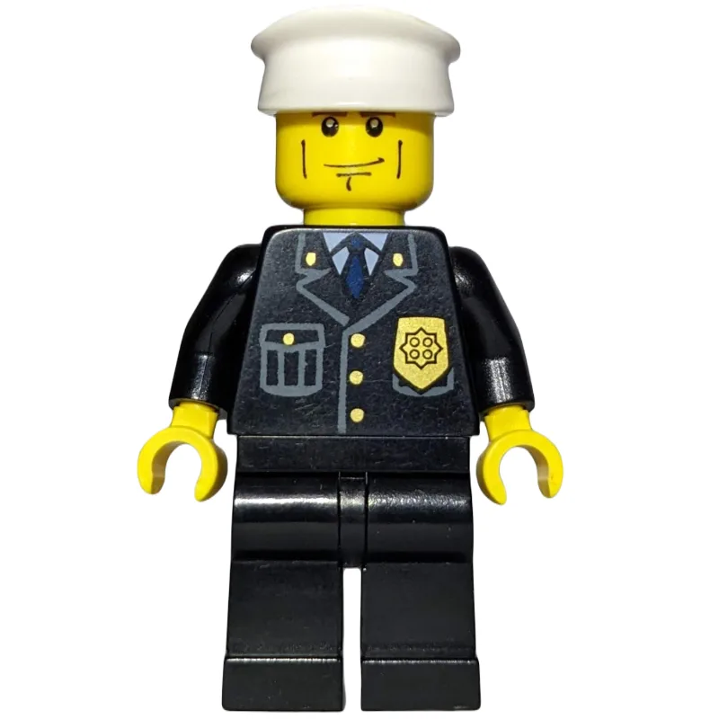 Policeman, Black Suit with Badge, White Hat,… — minifigurine LEGO | Brick Broker