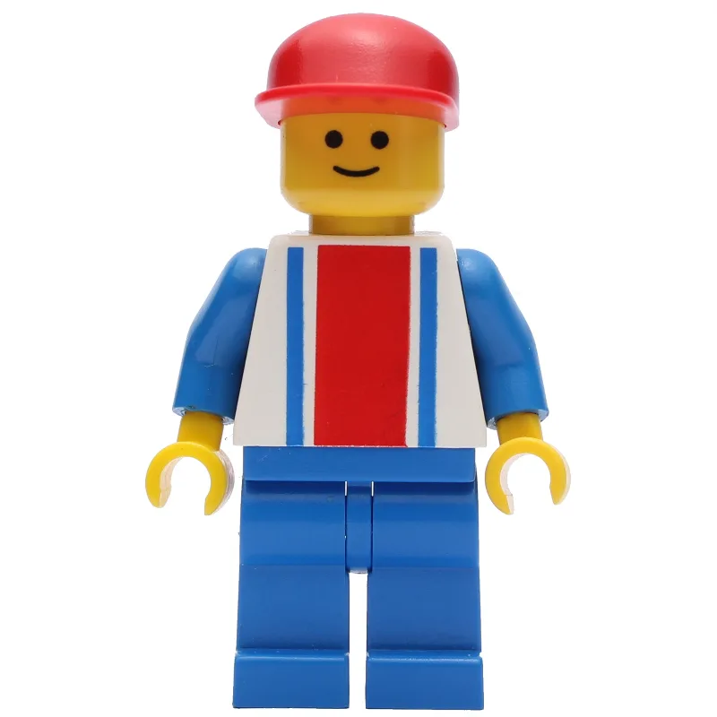 Man - White Torso with Blue/Red Stripes, Blue… — minifigurine LEGO | Brick Broker