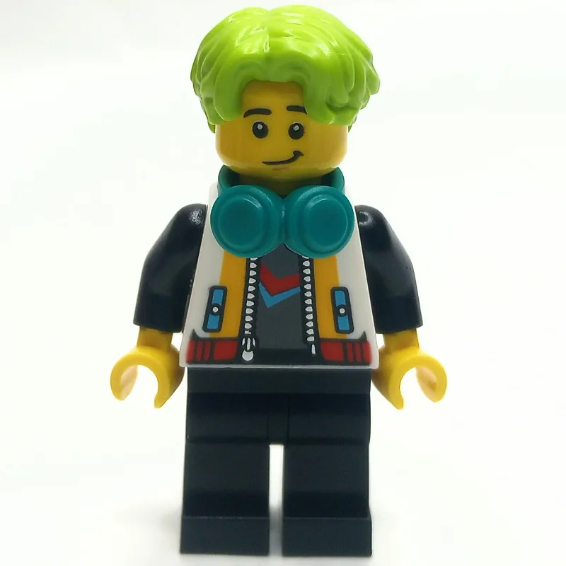 Blogger, White Jacket, Black Legs, Lime Hair — minifigurine LEGO | Brick Broker