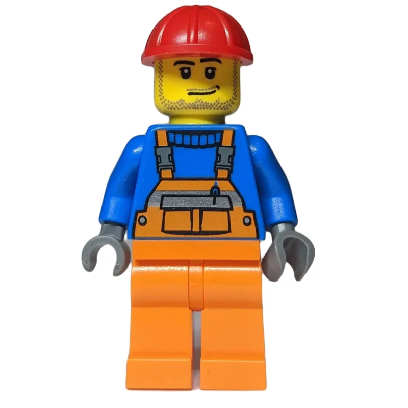 Worker, Orange Overalls over Blue Sweater, Re… — minifigurine LEGO | Brick Broker