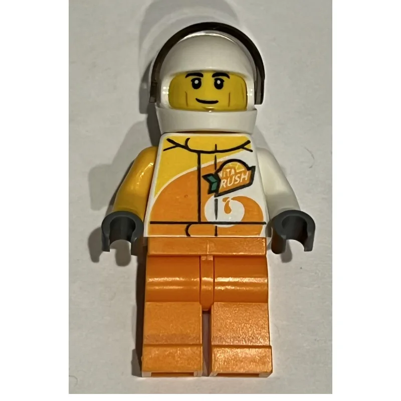 Racer, White and Orange Jumpsuit with 'VITA R… — minifigurine LEGO | Brick Broker