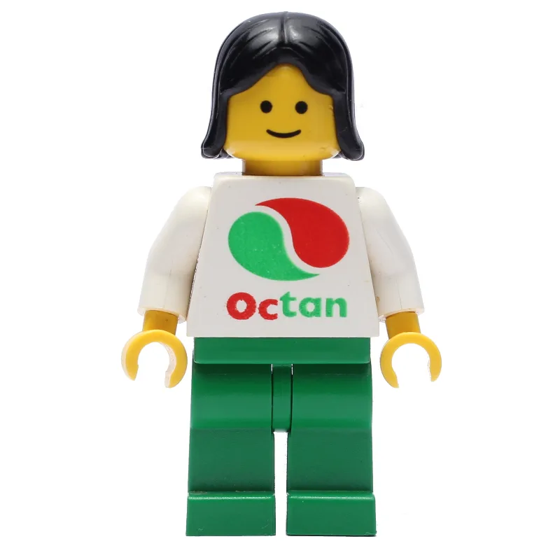 Woman, White Top with Large Octan Logo, Green… — minifigurine LEGO | Brick Broker