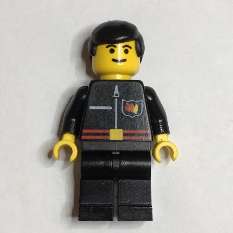 Fireman, Black Fire Jacket with Red Belt and… — minifigurine LEGO | Brick Broker