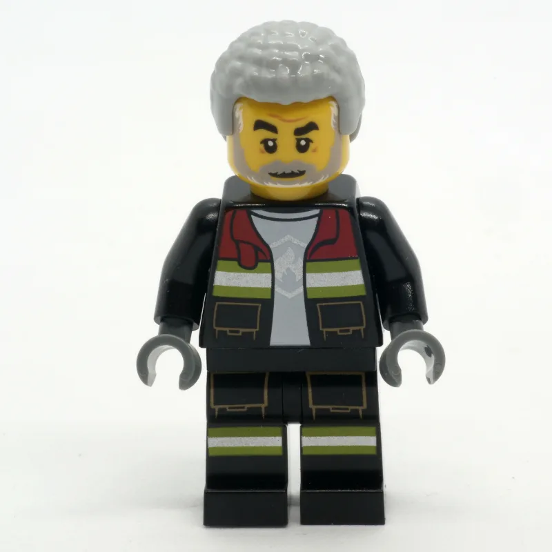 Firefighter, Black Fire Suit with Open Jacket… — minifigurine LEGO | Brick Broker