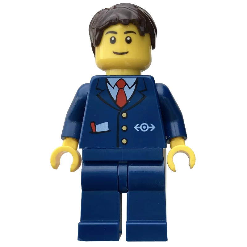 Conductor, Blue Suit with Train Logo, Dark Br… — minifigurine LEGO | Brick Broker