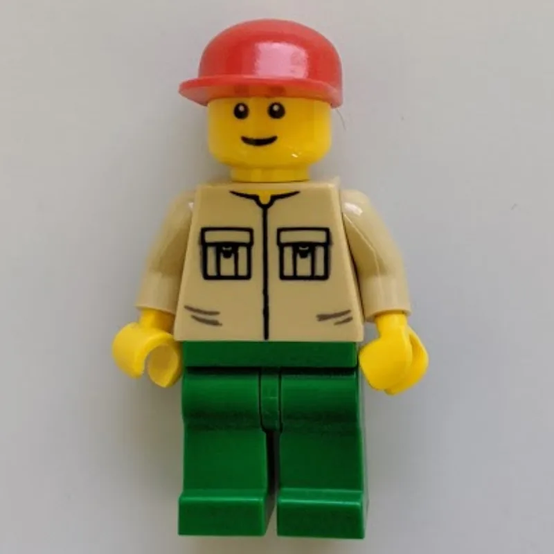 Man, Tan Shirt with Pockets, Green Legs, Red… — minifigurine LEGO | Brick Broker