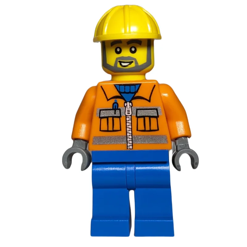 Orange Torso, Blue Legs, Yellow Hat, Grey Bea… — minifigurine LEGO | Brick Broker