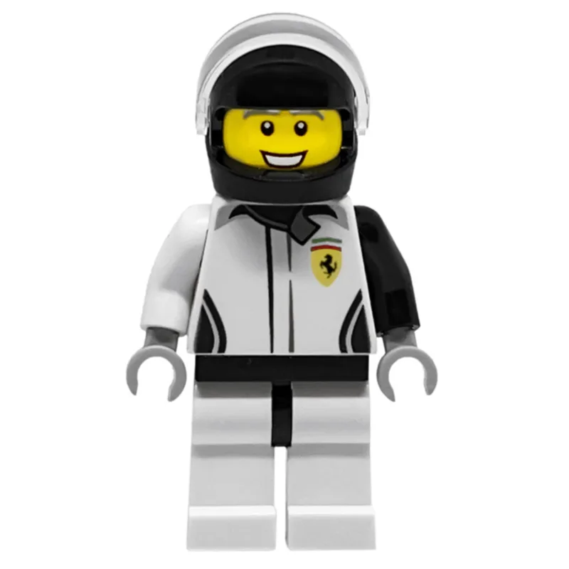 Race Driver, White Torso, White Legs, Black H… — minifigurine LEGO | Brick Broker