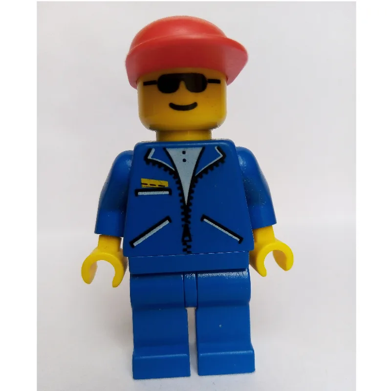 Man, Blue Jacket with Zipper, Blue Legs, Red… — minifigurine LEGO | Brick Broker