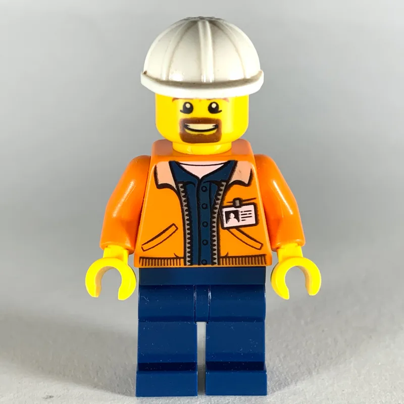 Miner, Open Orange Jacket with ID Badge, Whit… — minifigurine LEGO | Brick Broker