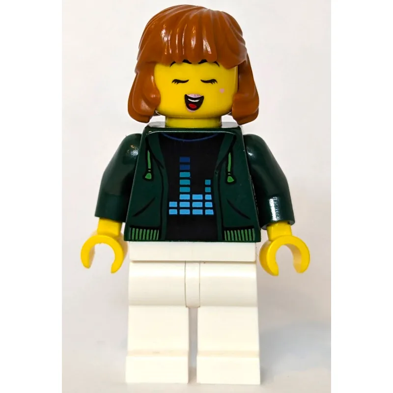 Woman, Dark Green Jacket, White Legs, Dark Or… — minifigurine LEGO | Brick Broker