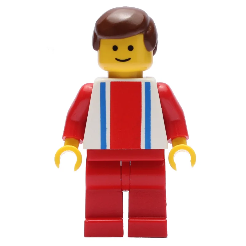 Man, White Top with Large Red Stripe and 2 Bl… — minifigurine LEGO | Brick Broker