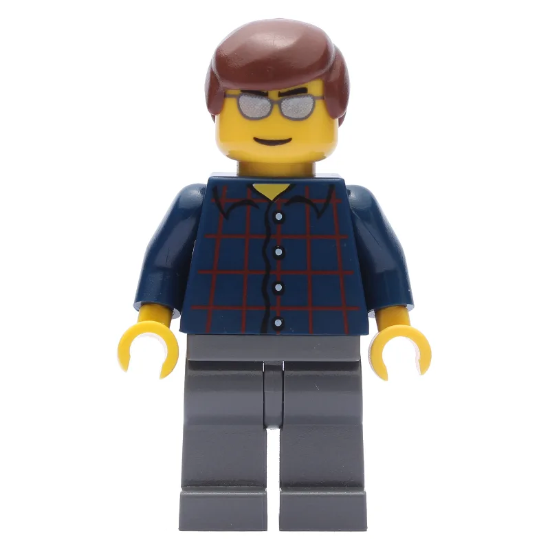 Man, Dark Blue Plaid Shirt, Dark Bluish Gray… — minifigurine LEGO | Brick Broker