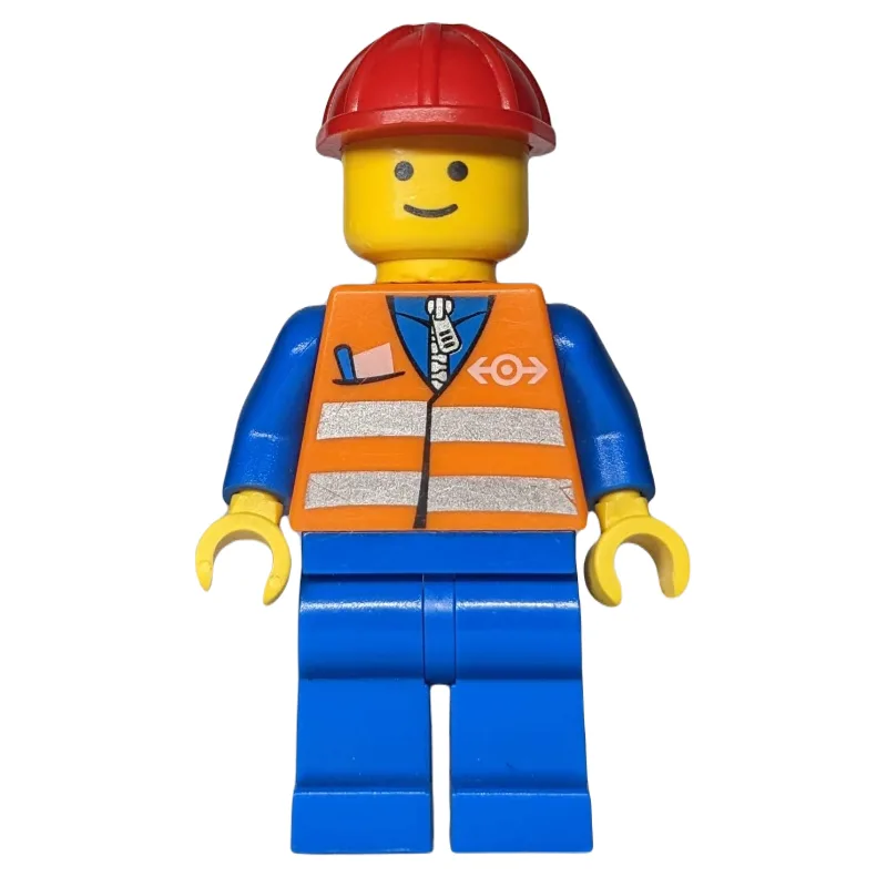 Worker - Orange Torso, BLue Legs, Red Helmet — minifigurine LEGO | Brick Broker