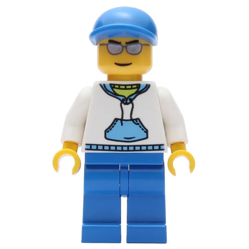 Man, White and Blue Hoodie, Blue Legs, Blue C… — minifigurine LEGO | Brick Broker