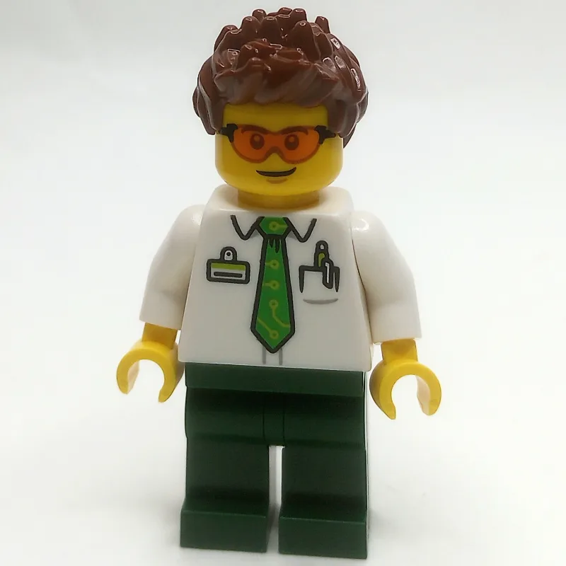 Man, White Shirt, Dark Green Legs, Orange Gla… — minifigurine LEGO | Brick Broker