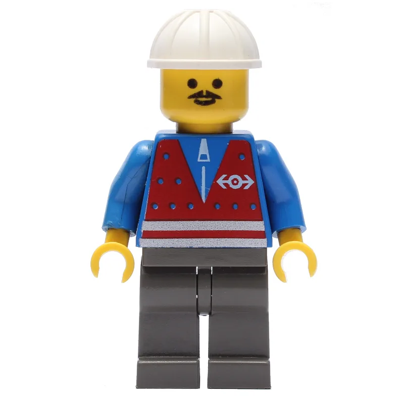 Train Worker - Red Vest, Dark Gray Legs, Whit… — minifigurine LEGO | Brick Broker