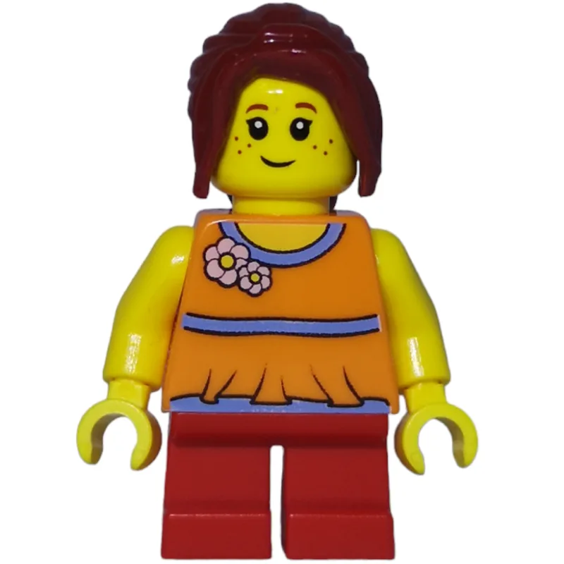 Girl, Orange Top, Short Red Legs, Dark Red Ha… — minifigurine LEGO | Brick Broker
