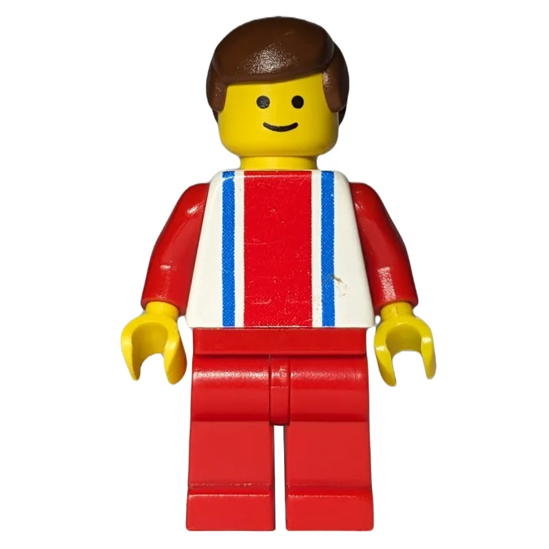 Man, White Top with Large Red Stripe and 2 Bl… — minifigurine LEGO | Brick Broker
