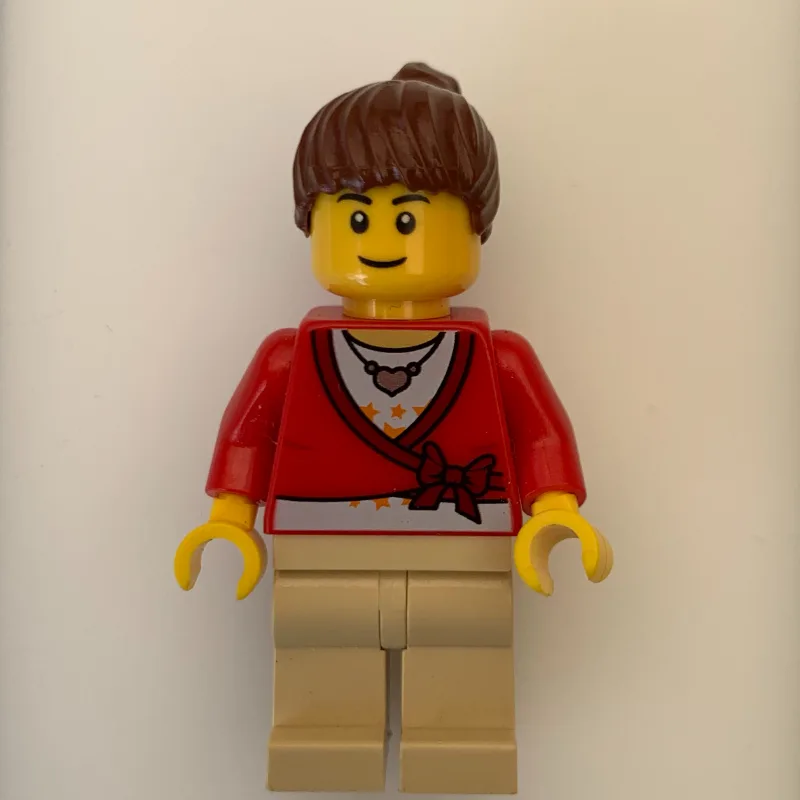 Woman - Red Sweater, Tan Legs, Reddish Brown… — minifigurine LEGO | Brick Broker