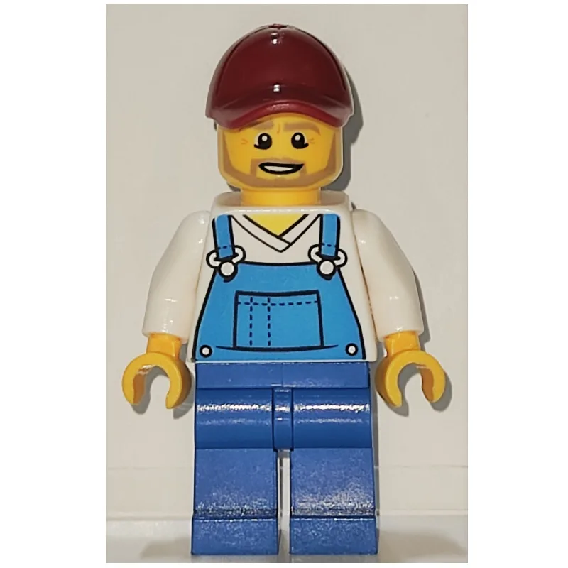 Man, Blue Overalls over White V-Neck Shirt, D… — minifigurine LEGO | Brick Broker