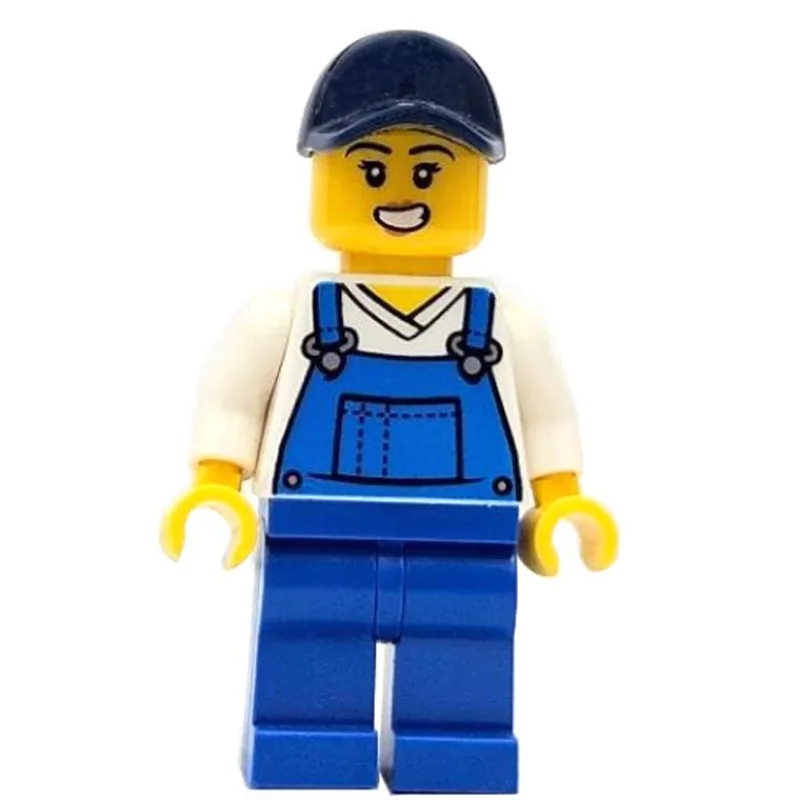 Train Worker, White Torso, Blue Overall, Dark… — minifigurine LEGO | Brick Broker