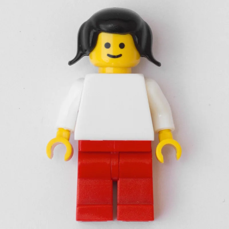 Woman - White Torso, Red Legs, Black Hair — minifigurine LEGO | Brick Broker