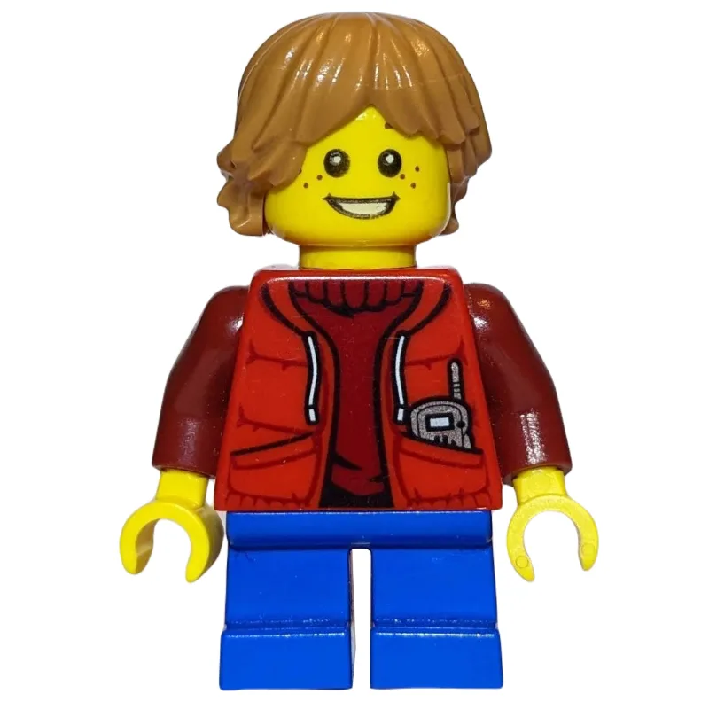 Kid - Red Torso, Blue Legs, Medium Nougat Hair — minifigurine LEGO | Brick Broker