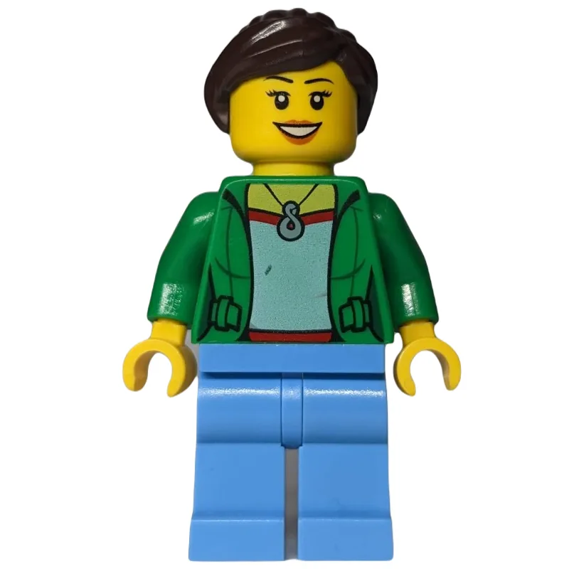 Woman, Open Green Jacket with Necklace, Dark… — minifigurine LEGO | Brick Broker