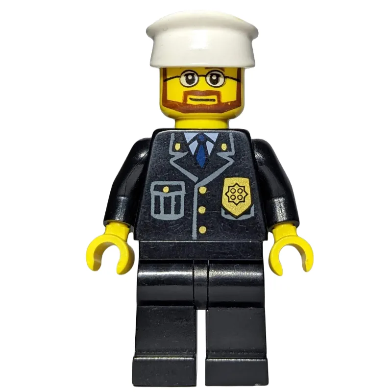Policeman, Black Suit with Badge, White Hat,… — minifigurine LEGO | Brick Broker