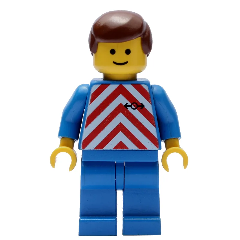 Train Worker - Red/White Shirt, Blue Legs, Br… — minifigurine LEGO | Brick Broker