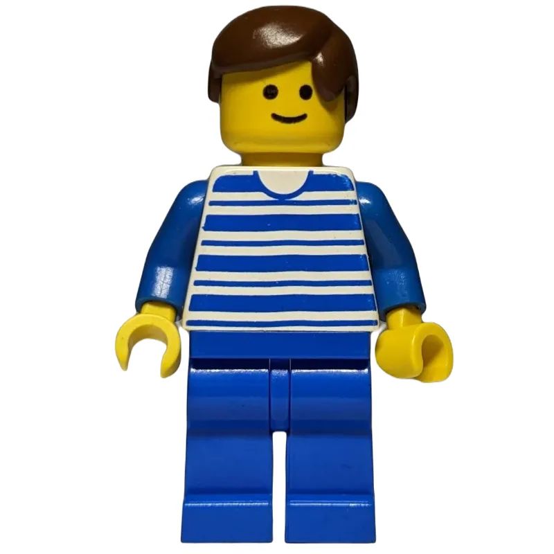 Man - Blue/White Striped Torso, Blue Legs, Br… — minifigurine LEGO | Brick Broker