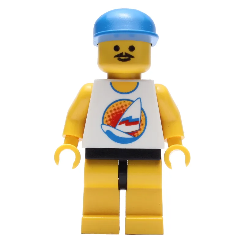Man, White Tank Top with Windsurfer, Yellow L… — minifigurine LEGO | Brick Broker