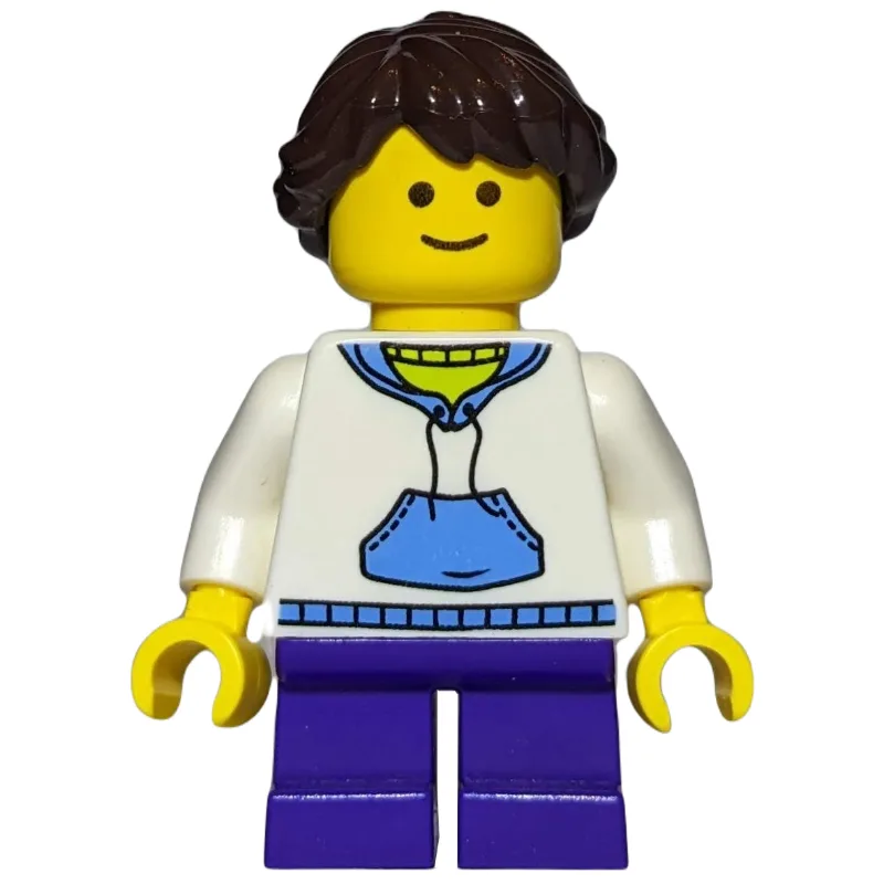 Kid, White Torso, Dark Purple Legs, Dark Brow… — minifigurine LEGO | Brick Broker