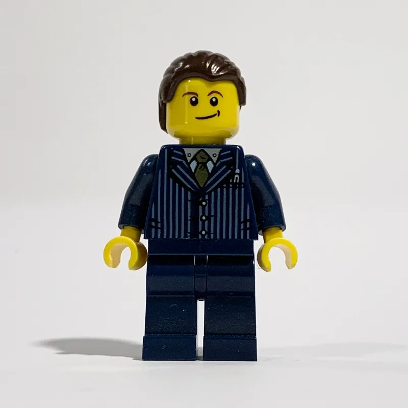 Man, Dark Blue Pinstripe Suit with Gold Tie,… — minifigurine LEGO | Brick Broker