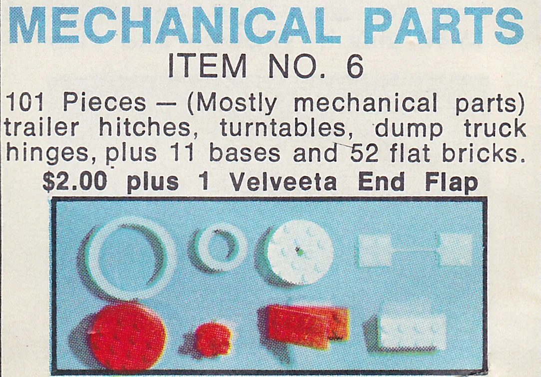 LEGO Velveeta Set No. 6 Pièces mécaniques (6-1) - prix | Brick Broker