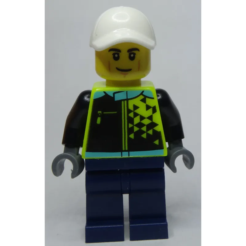 Racer, Vibrant Yellow and Dark Blue Race Suit… — minifigurine LEGO | Brick Broker