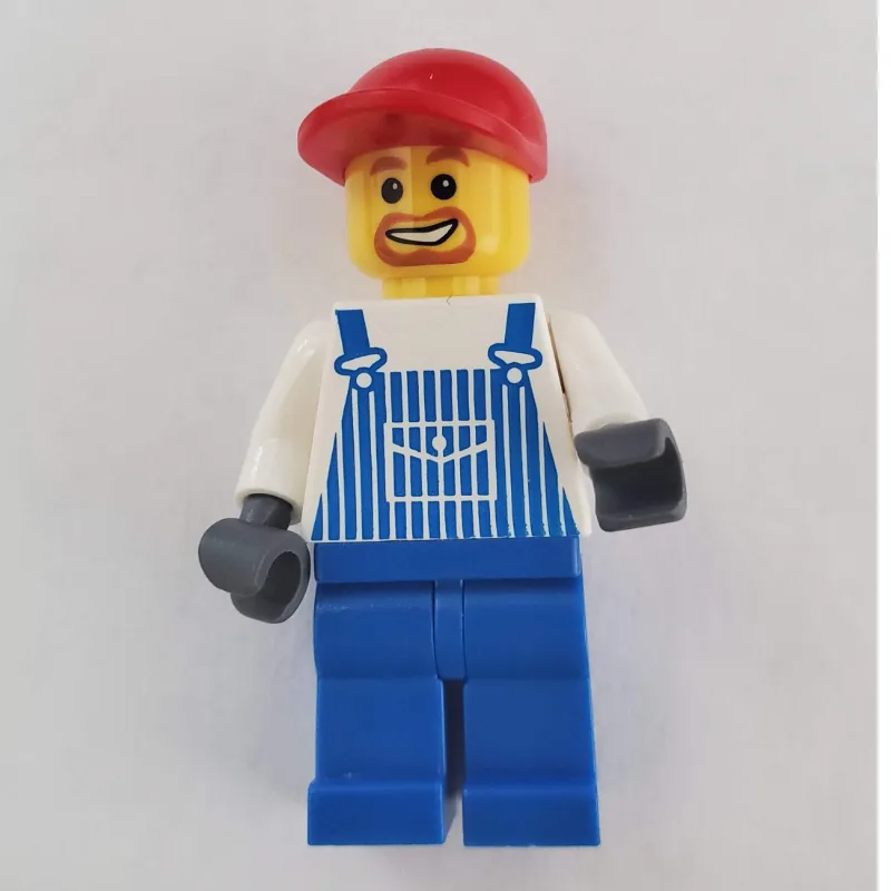 Man, Blue and White Striped Overalls, Red Cap… — minifigurine LEGO | Brick Broker