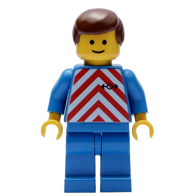 Train Worker - Red/White Shirt, Blue Legs, Br… — minifigurine LEGO | Brick Broker