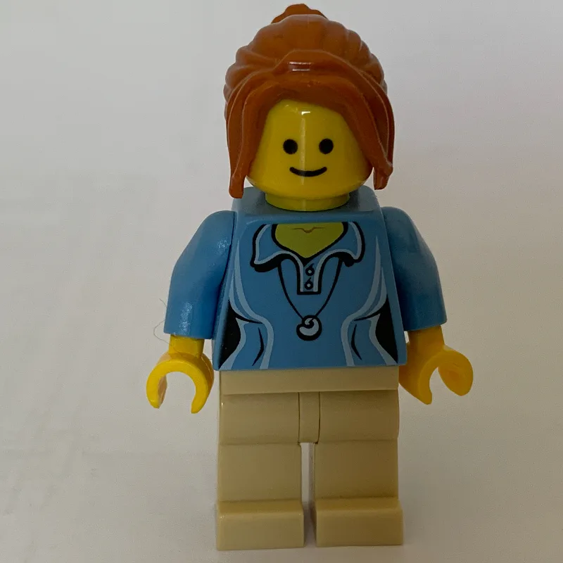 Medium Blue Torso, Tan Legs, Dark Orange Hair — minifigurine LEGO | Brick Broker