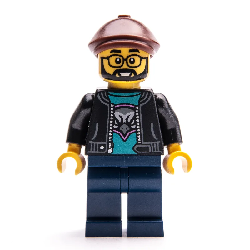 Man, Black Jacket, Dark Blue Legs, Reddish Br… — minifigurine LEGO | Brick Broker