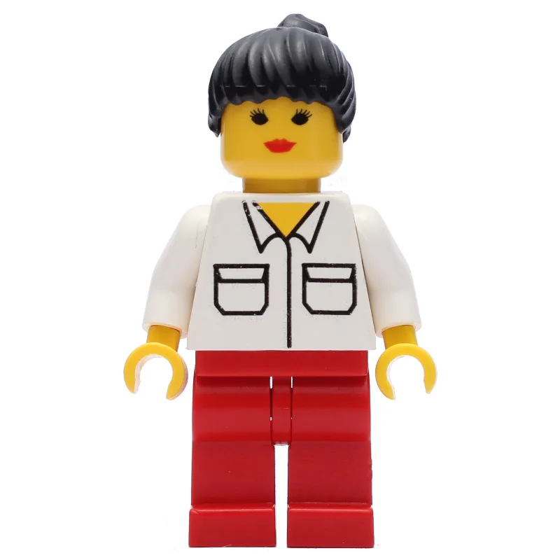 Woman, White Shirt with Pockets, Red Legs, Bl… — minifigurine LEGO | Brick Broker