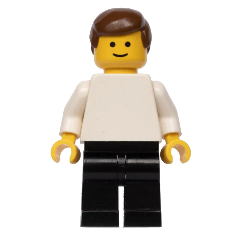 Man, White Torso, Black Legs, Brown Hair — minifigurine LEGO | Brick Broker
