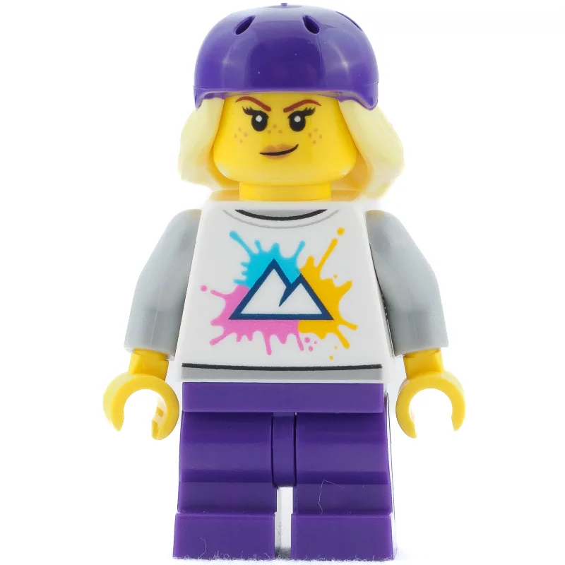 Woman, Dark Purple Medium Legs and Bike Helmet — minifigurine LEGO | Brick Broker