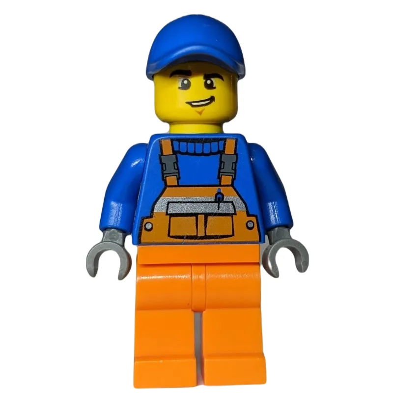 Worker - Blue Torso, Orange Overall, Blue Cap — minifigurine LEGO | Brick Broker