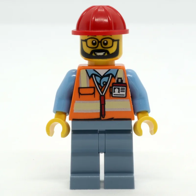 Construction Worker, Orange Safety Vest, Sand… — minifigurine LEGO | Brick Broker