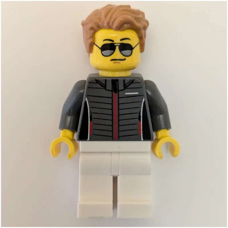 Race Driver - Dark Bluish Grey Torso, White L… — minifigurine LEGO | Brick Broker