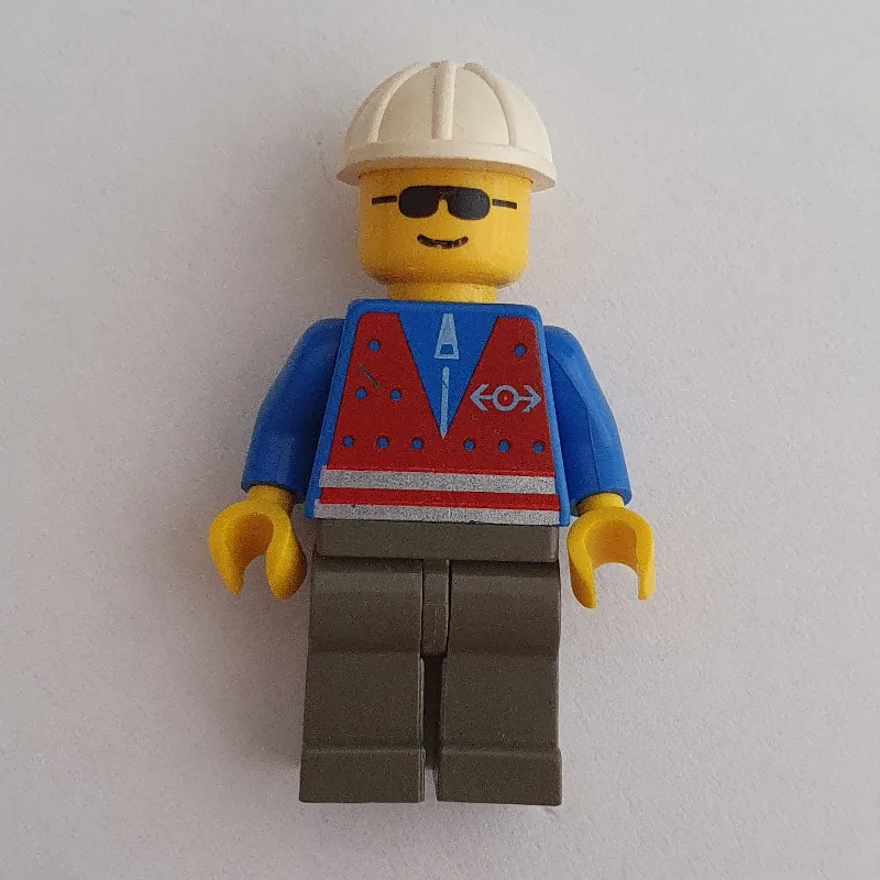 Train Worker - Red Vest, Dark Gray Legs, Whit… — minifigurine LEGO | Brick Broker